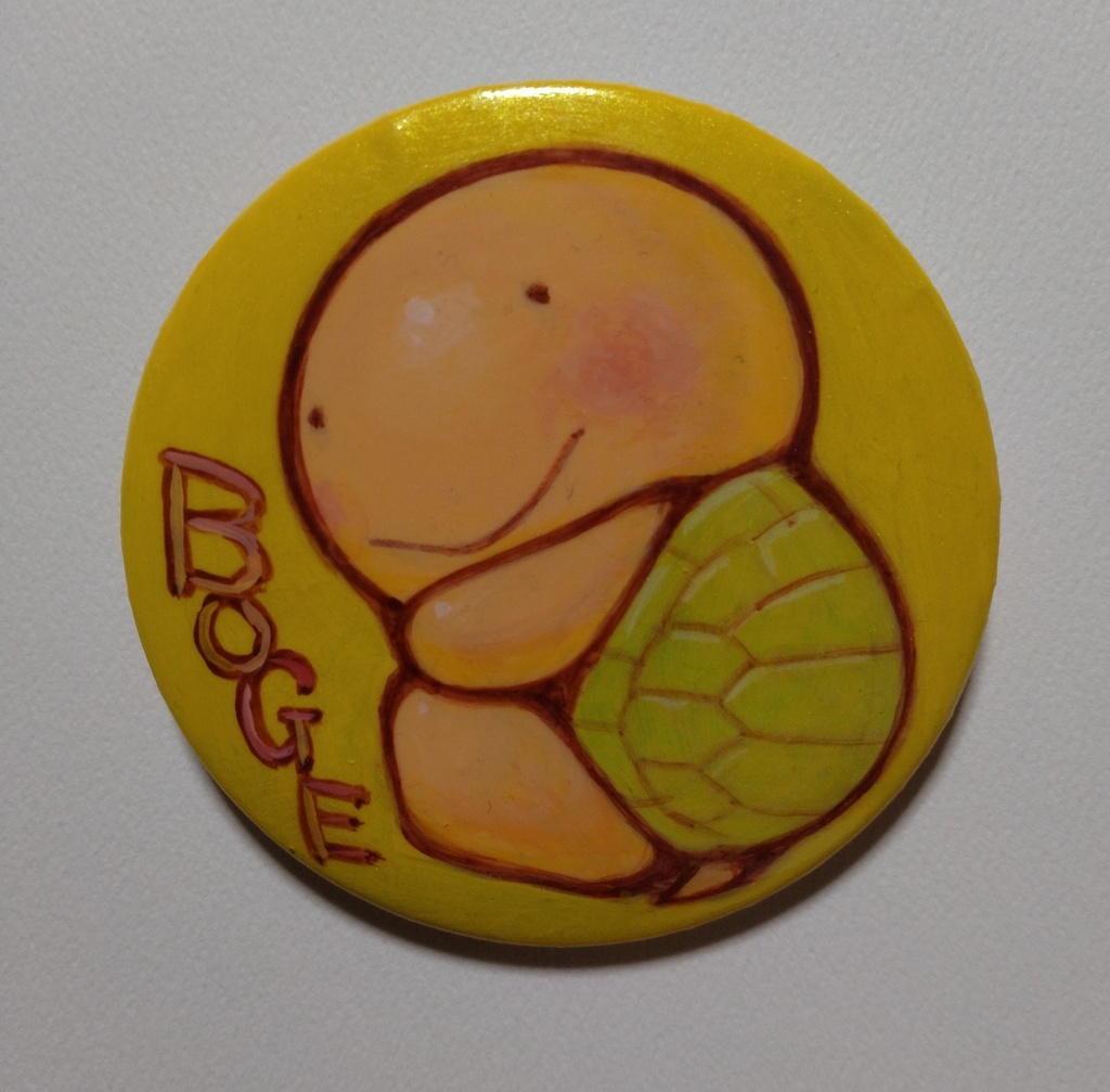 手描き缶バッジ　5　かめ　黄緑
