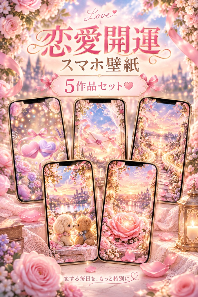 恋愛開運スマホ壁紙♡5作品セット｜恋愛運を彩る待ち受け画像