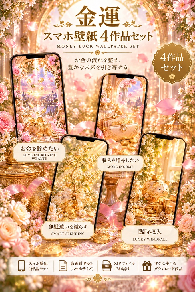 金運スマホ壁紙4作品セット|MONEY LUCK WALLPAPER SET
