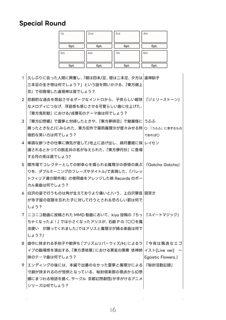 幻想郷クイズオープン 大会記録集&コメント集 完全版