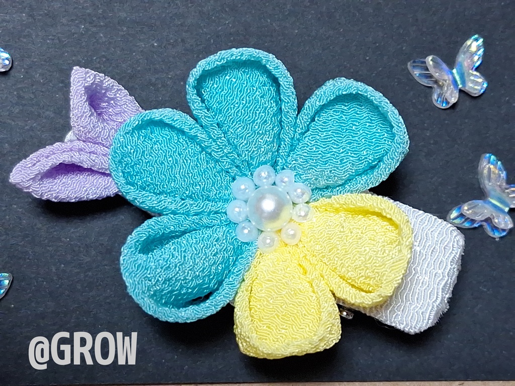 つまみ細工ヘアクリップ【ヒプマイ麻天狼イメージver独歩】