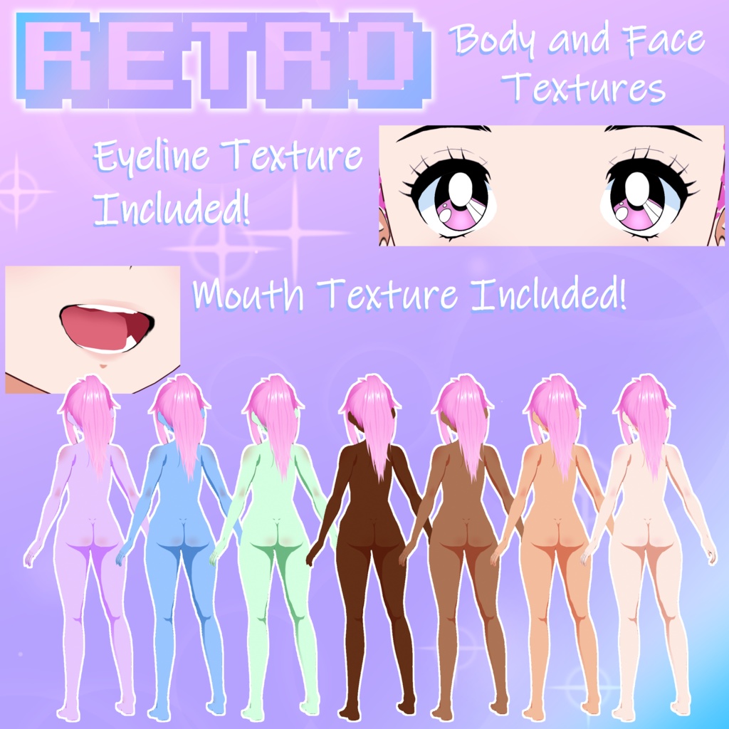 VRoid V1 and BETA -- Retro Style Skin -- Body and Face Textures