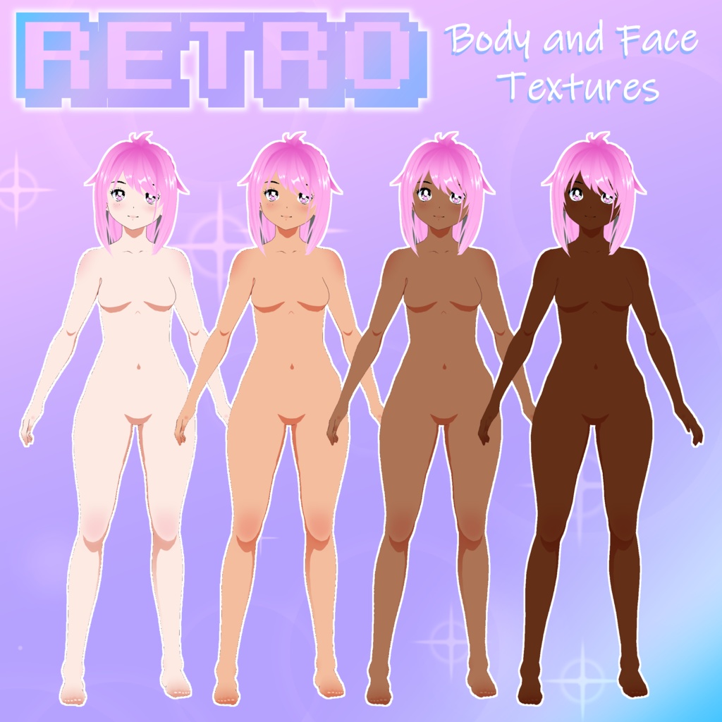 VRoid V1 and BETA -- Retro Style Skin -- Body and Face Textures