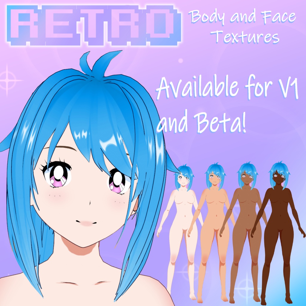 VRoid V1 and BETA -- Retro Style Skin -- Body and Face Textures