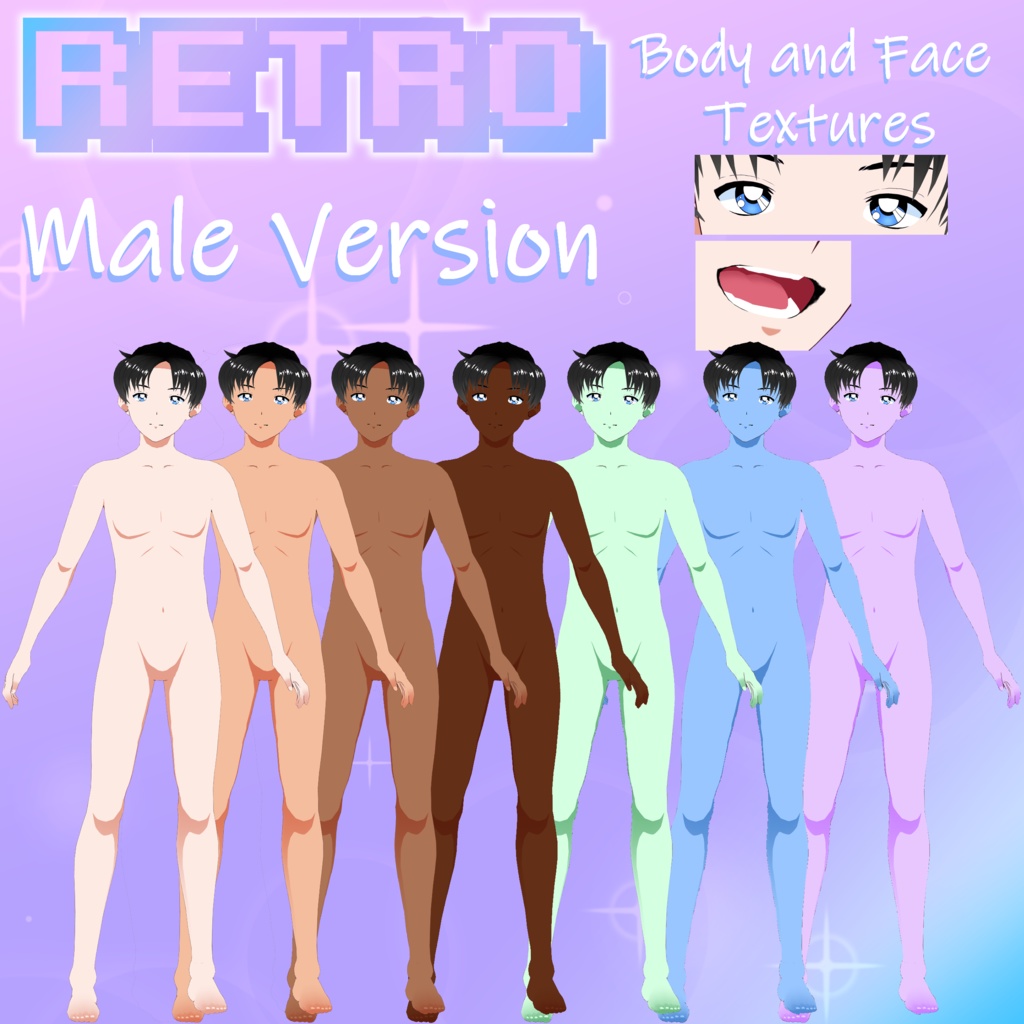 VRoid BETA -- Retro Style Skin MALE Version -- Body and Face Textures