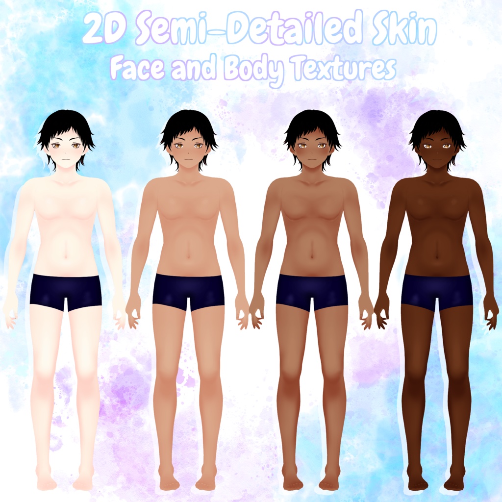 VRoid STABLE -- 2D Semi-Detailed Skin -- Body and Face Textures -- VRoid用ボディ・顔テクスチャ