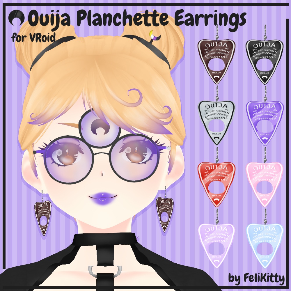 VRoid STABLE & BETA -- Ouija Planchette Earrings (Hair Preset) -- Ouijaプランシェットピアス(ヘアプリセット)