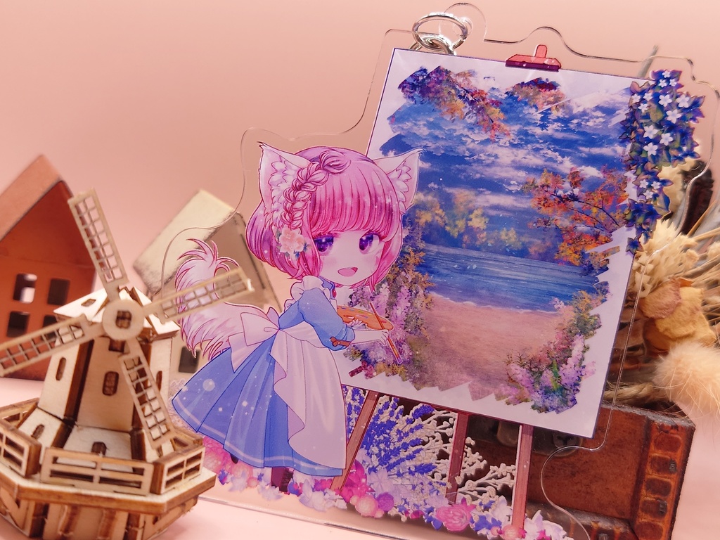 おさんぽつきそいアクリルキーホルダー【擬人化:お絵描きチワワ】