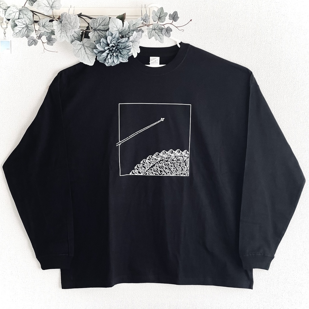 ビッグシルエットロングスリーブTシャツ「仄日たち」Black