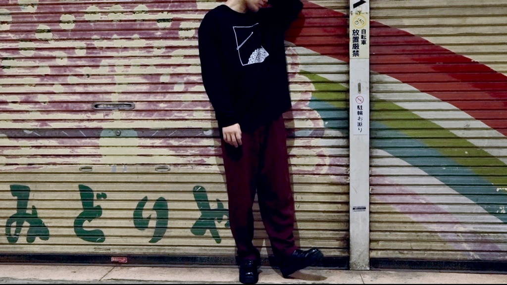 ビッグシルエットロングスリーブTシャツ「仄日たち」Black