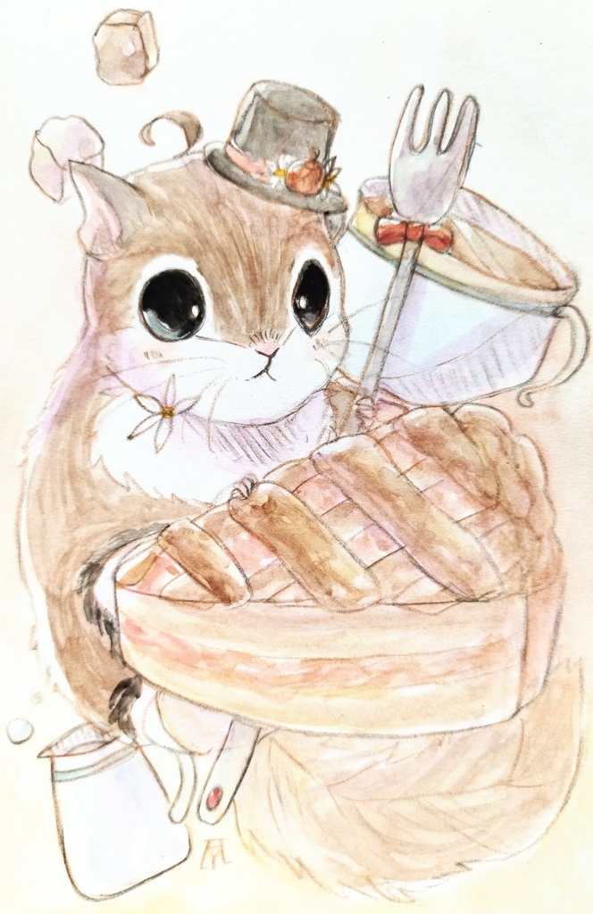 アメリカモモンガ 透明水彩イラスト原画