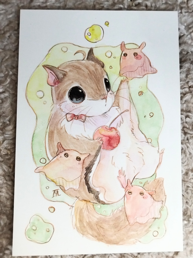 アメリカモモンガ 透明水彩イラスト原画