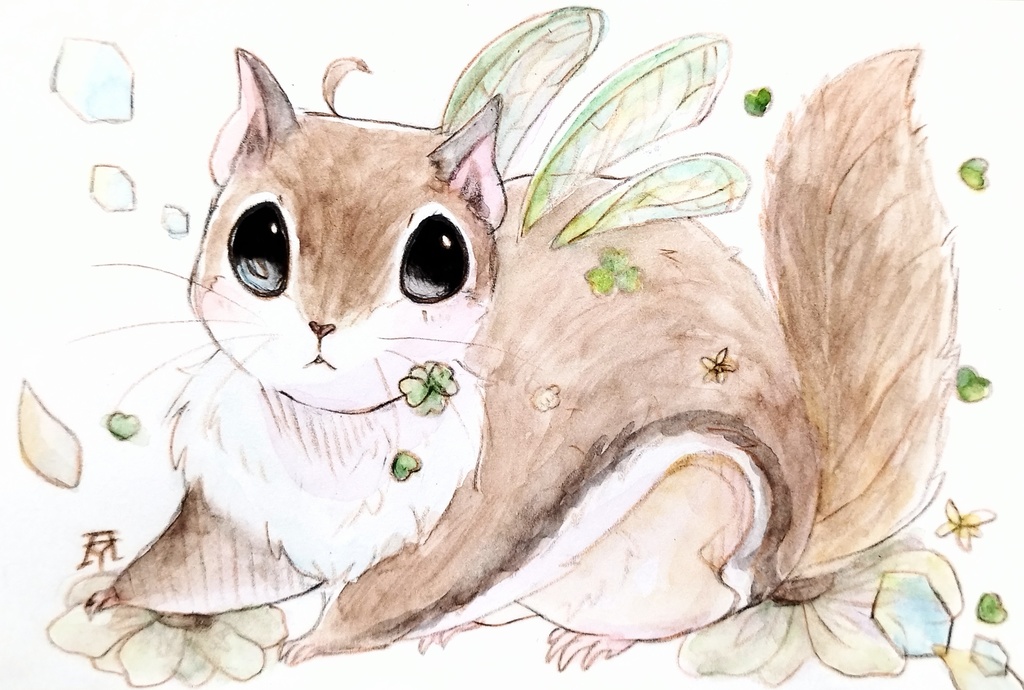 アメリカモモンガ 透明水彩イラスト原画