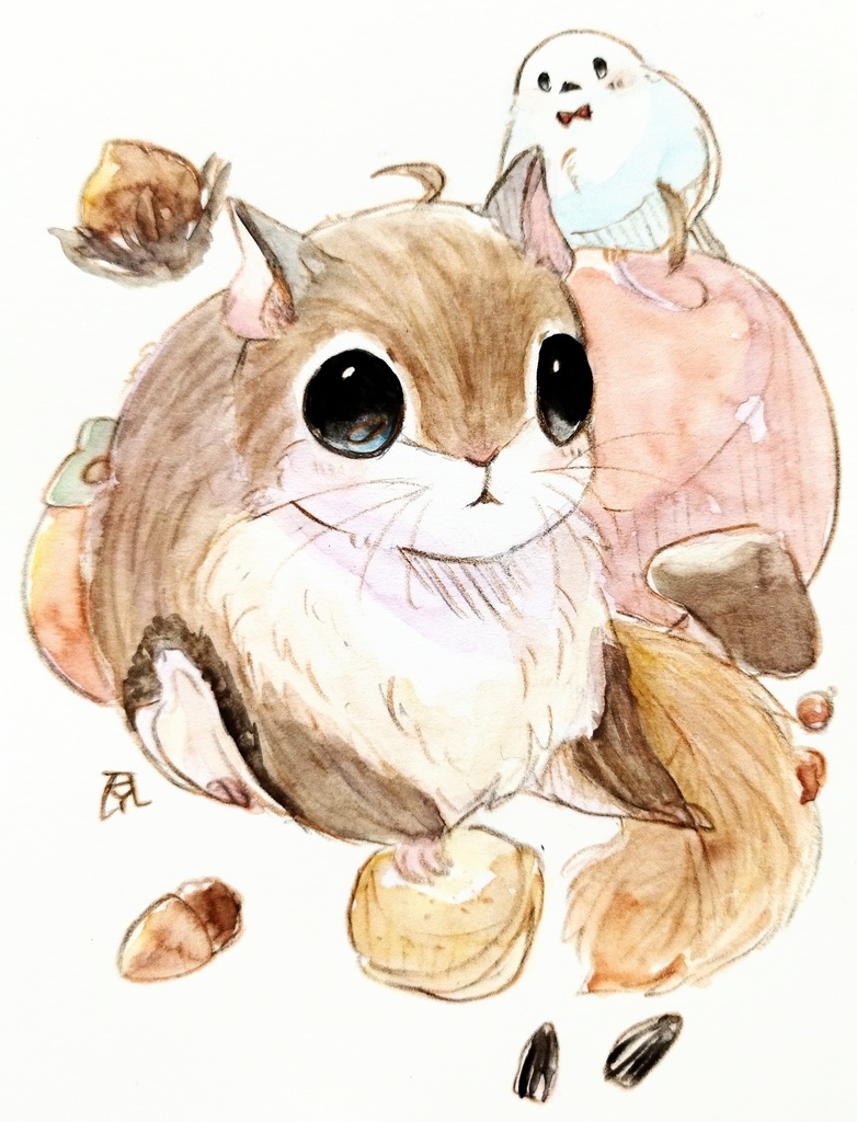 アメリカモモンガ 透明水彩イラスト原画