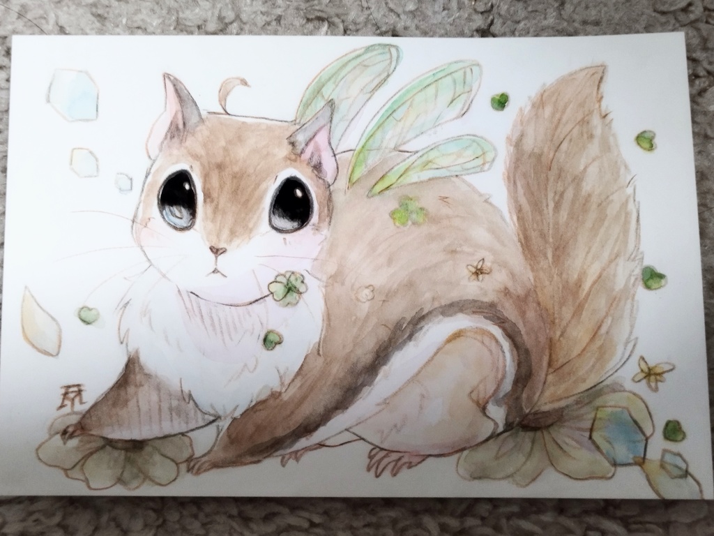 アメリカモモンガ 透明水彩イラスト原画