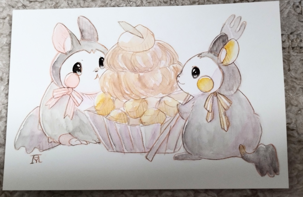 エモンガ 透明水彩イラスト原画