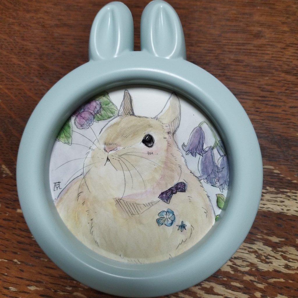 水彩画 原画 うさぎの接吻 美術品・アンティーク・コレクション