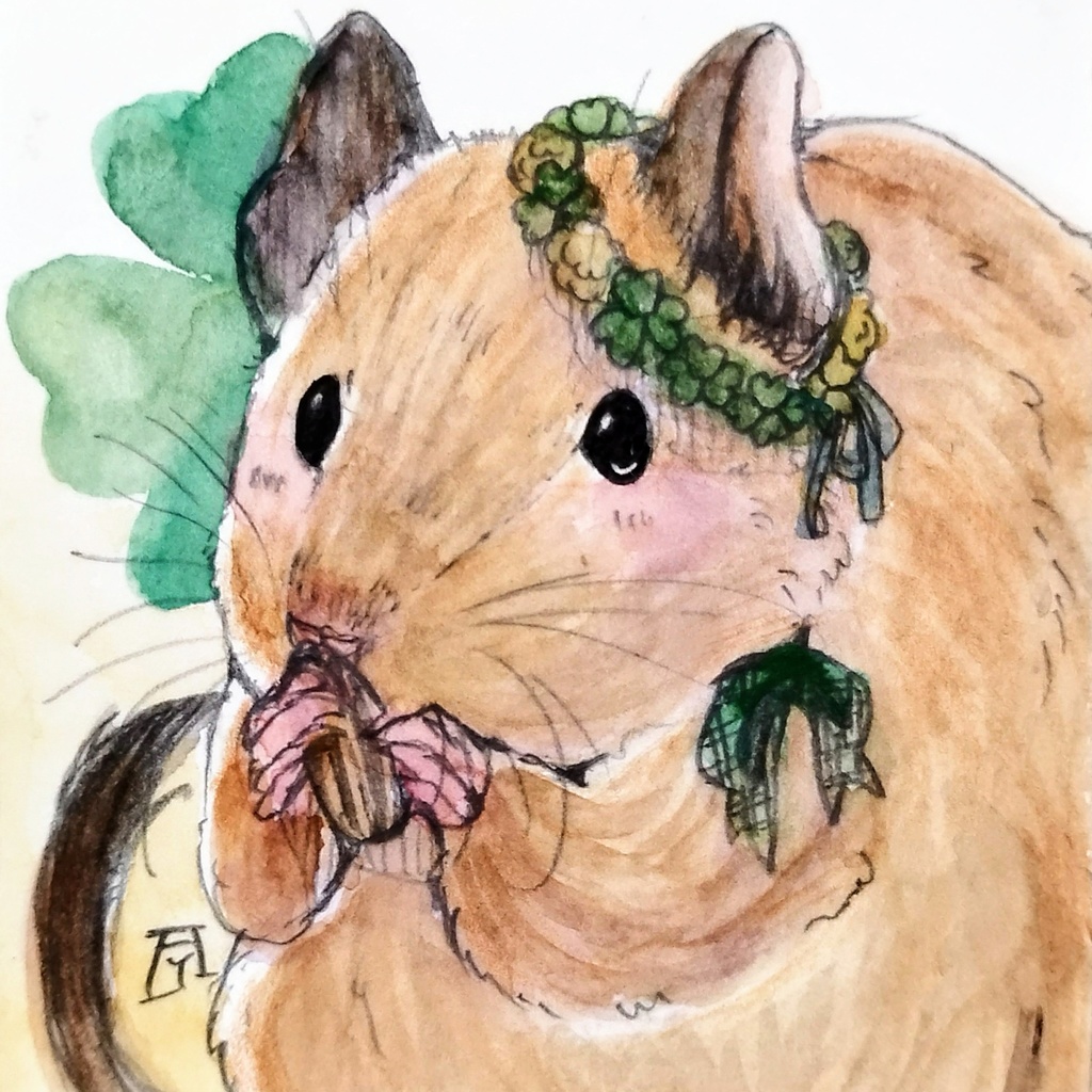 デグー　透明水彩イラスト原画