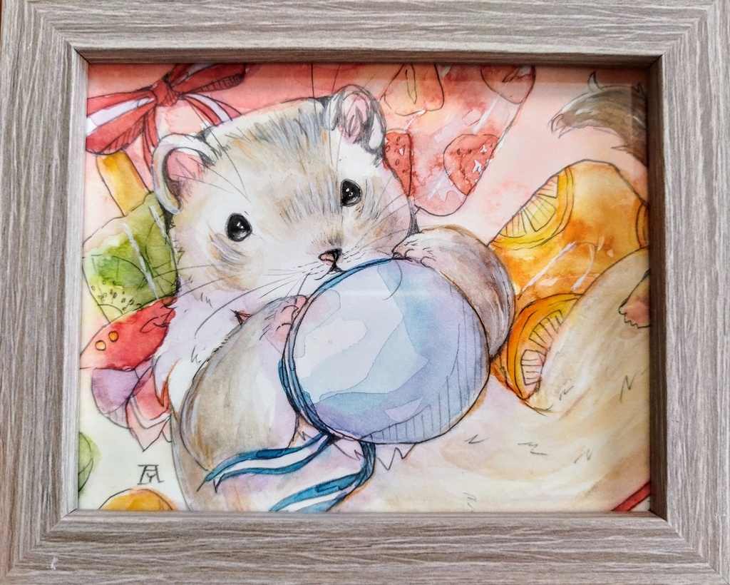 フェレット 透明水彩イラスト原画