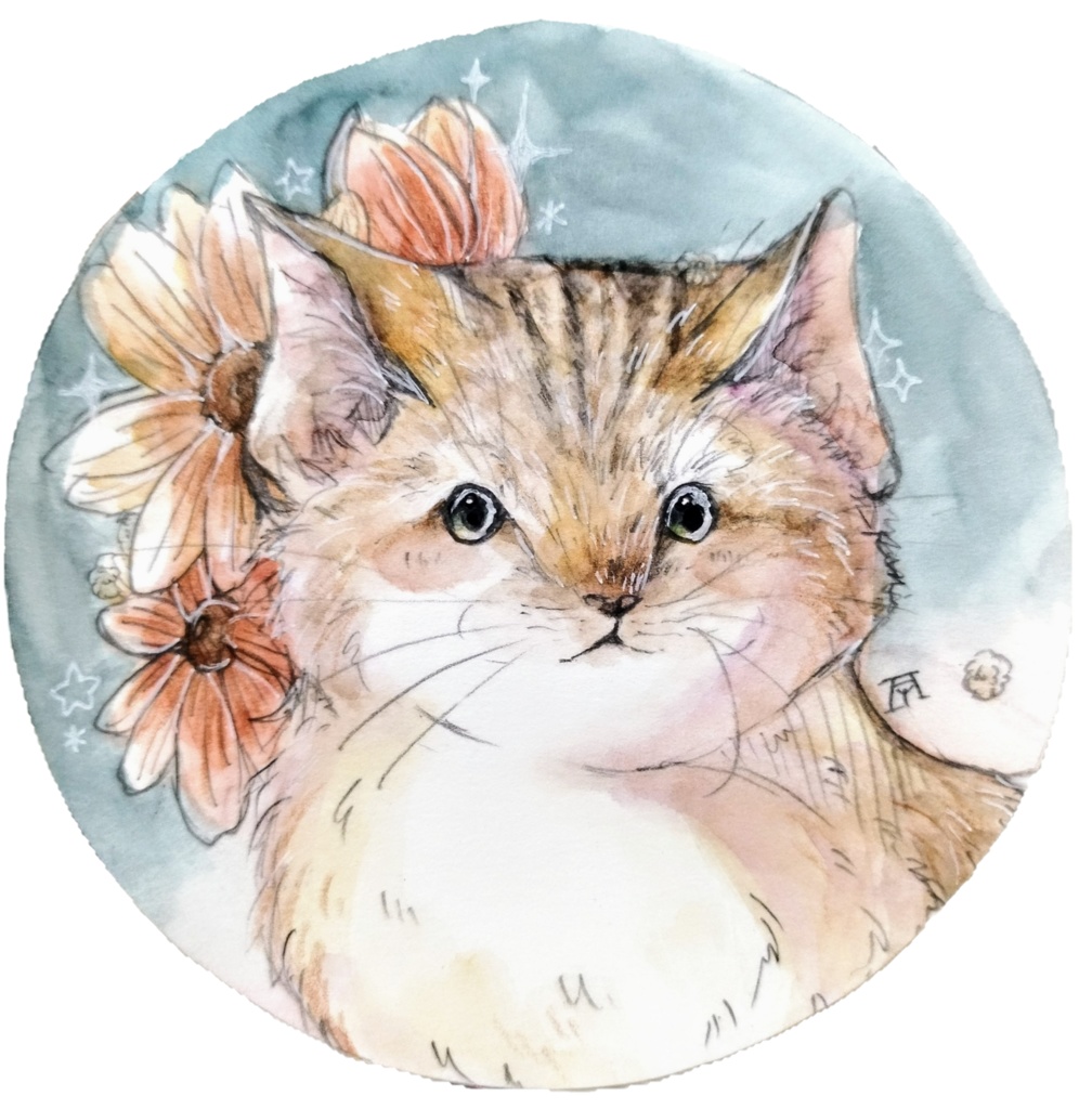 スナネコ　透明水彩イラスト原画
