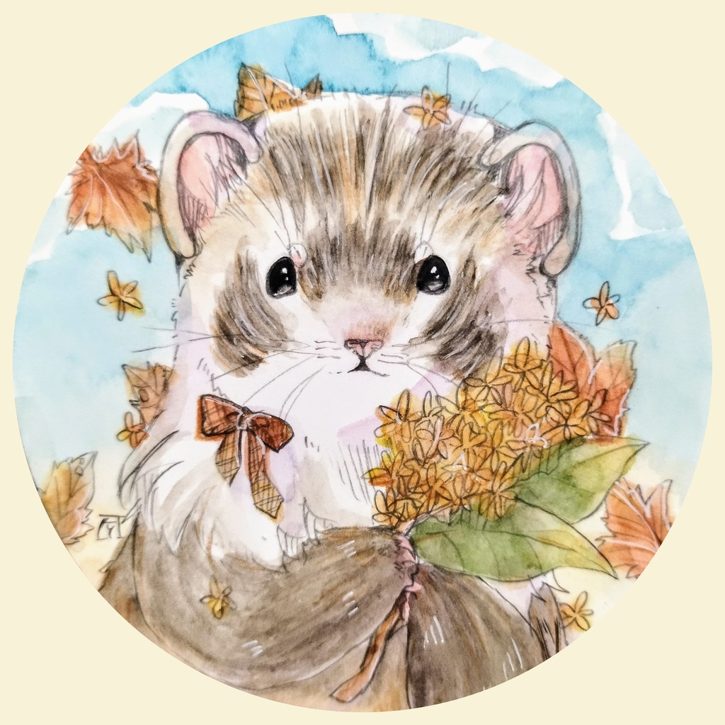 フェレット　透明水彩イラスト原画