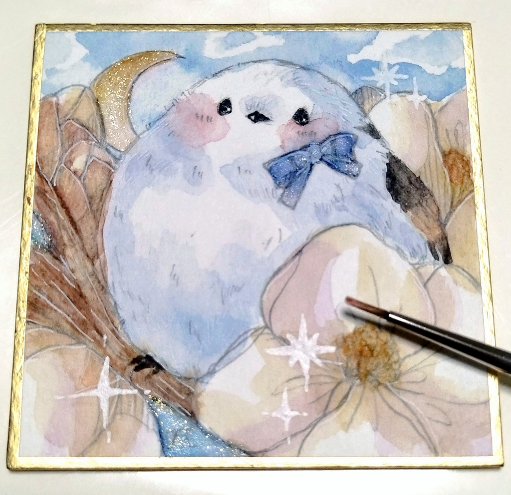 シマエナガ 透明水彩イラスト原画