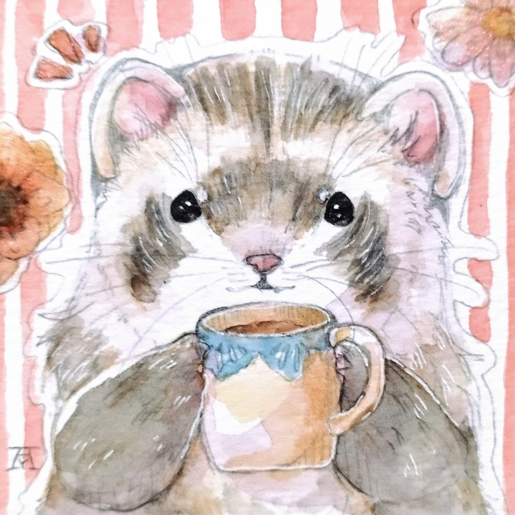 フェレット　透明水彩イラスト原画