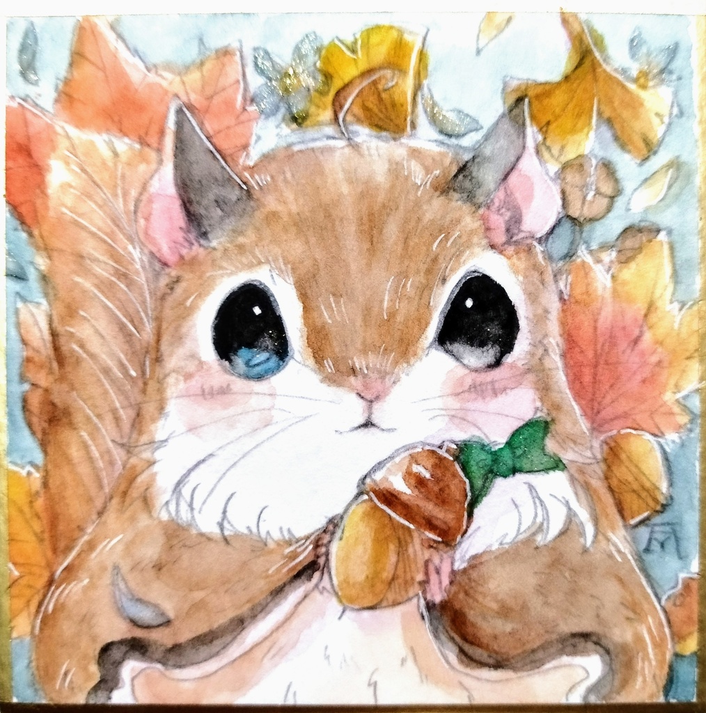 アメリカモモンガ　透明水彩イラスト原画