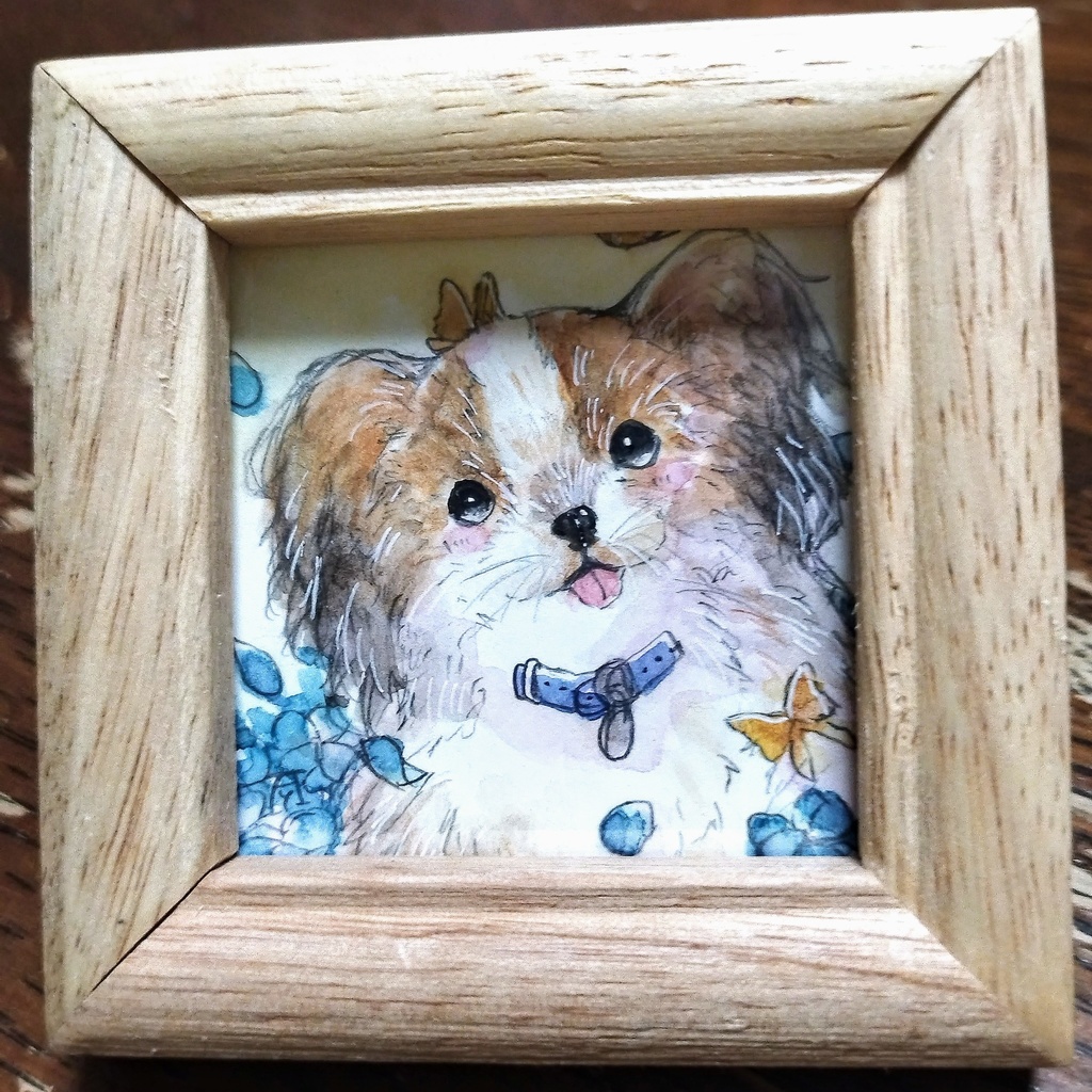 きつね/ねこ/パピヨン 透明水彩イラスト原画