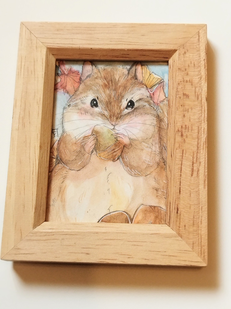 透明水彩イラスト原画 シマリス フクロモモンガ