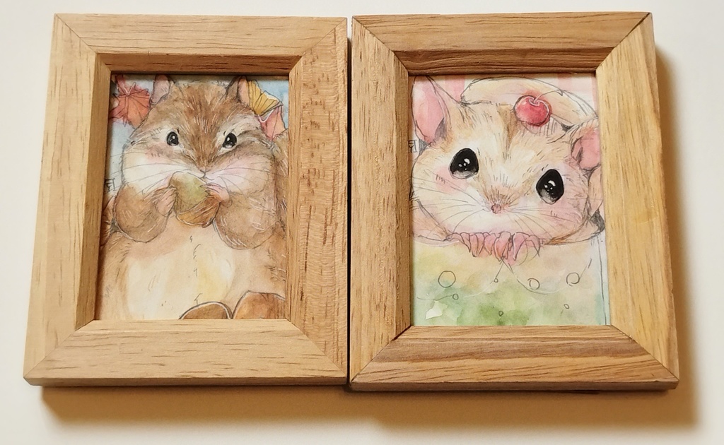 透明水彩イラスト原画　シマリス　フクロモモンガ