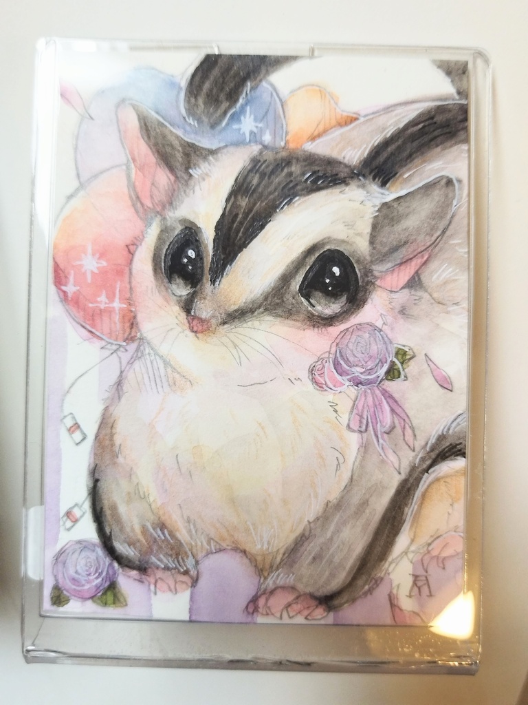 透明水彩イラスト原画 うさぎ フクロモモンガ