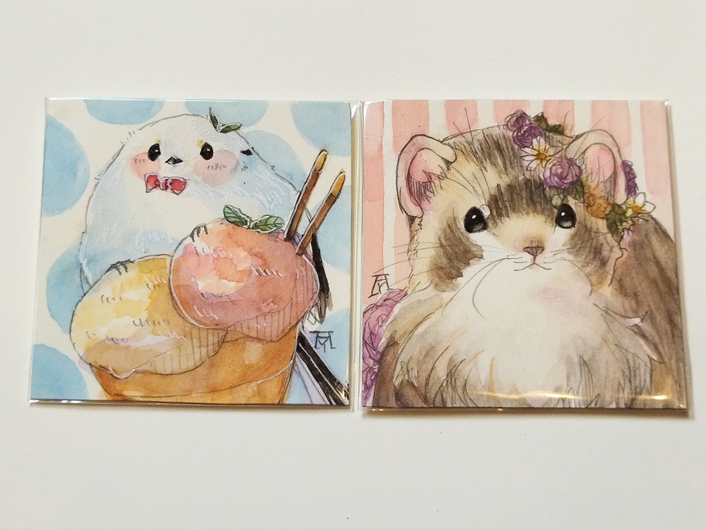 ドローイング 原画 シマエナガ フェレット