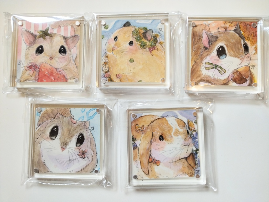 透明水彩イラスト原画 フクロモモンガ キンクマなど