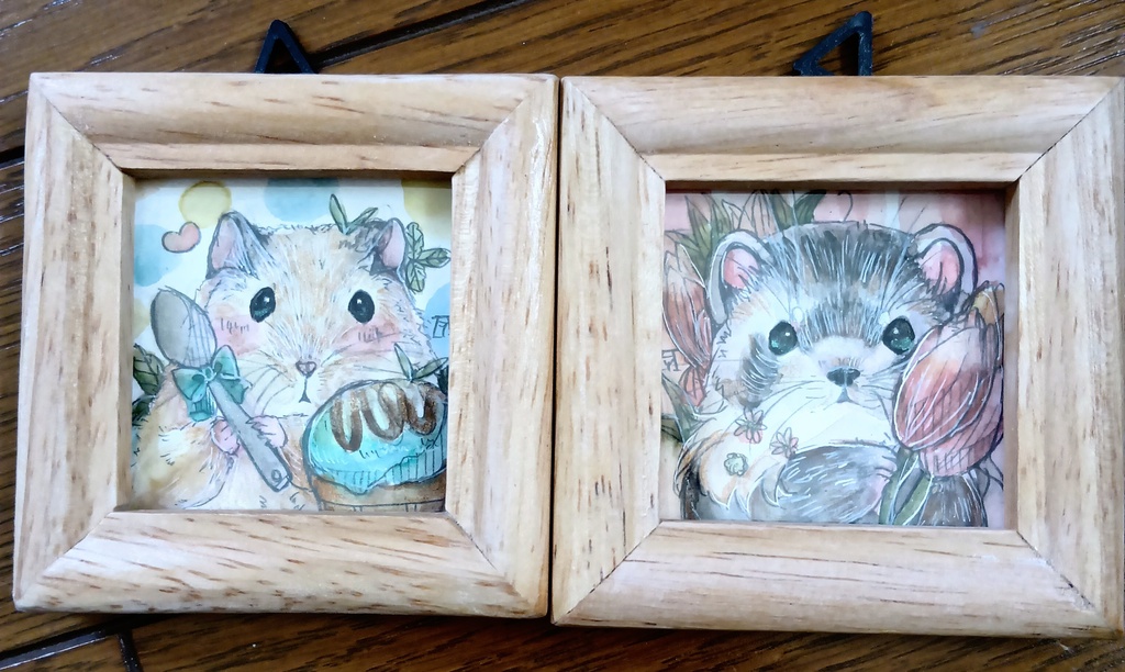 ハムスター　フェレット　透明水彩イラスト原画