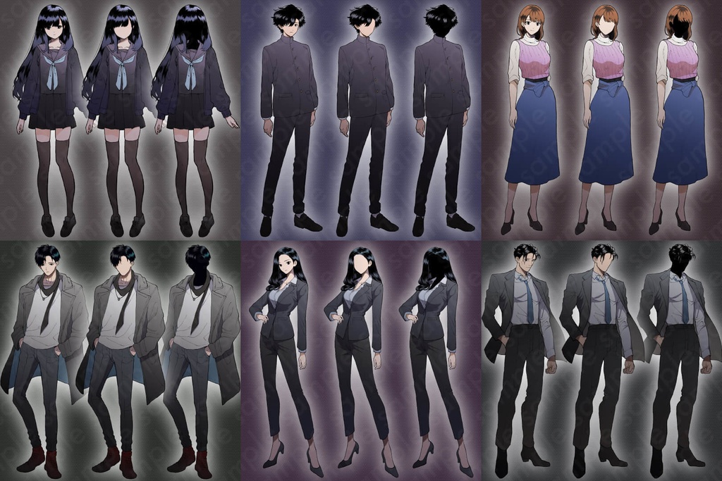 【ミステリー系立ち絵素材】中学生・成人男女セット【6人セット】