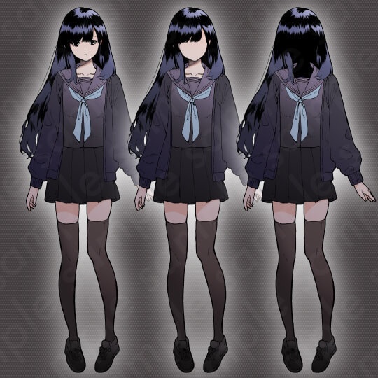 【ミステリー系立ち絵素材】女子中学生・セーラー服・女の子・ロングヘア・差分3種