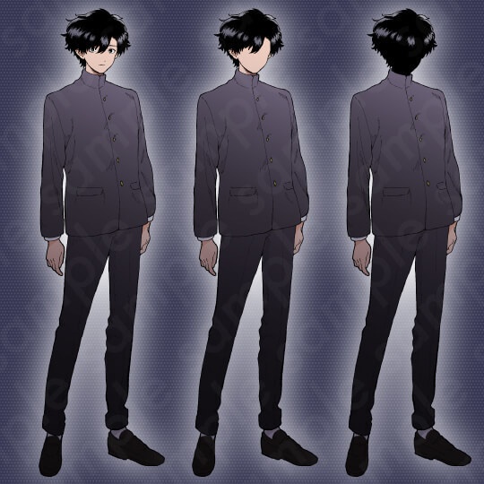 【ミステリー系立ち絵素材】男子中学生・学ラン・男の子・黒髪・差分3種