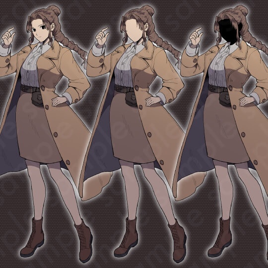 【ミステリー系立ち絵素材】20〜30代女性・探偵・茶髪・差分3種
