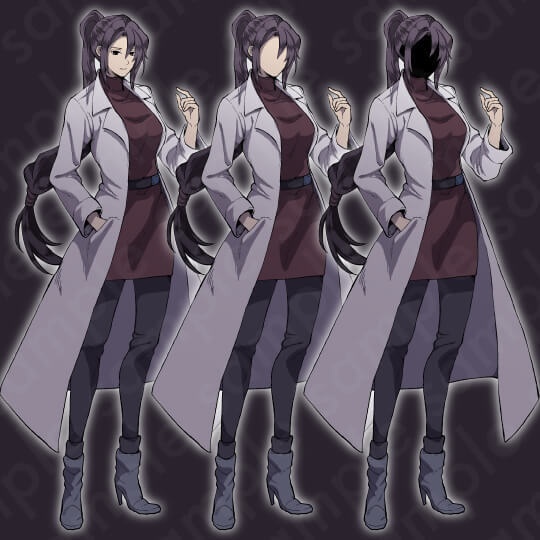 【ミステリー系立ち絵素材】20〜30代女性・医者・博士・研究員・紫髪・差分3種