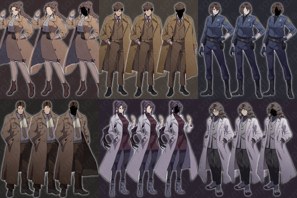 【ミステリー系立ち絵素材】探偵・警察官・医者(博士・研究員)男女セット【6人セット】