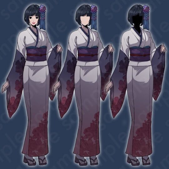 【ミステリー系立ち絵素材】着物を着た美しいショートカットの女性のイラスト・女将・差分3種