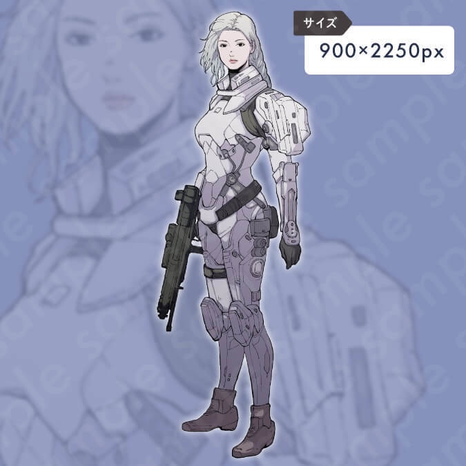 【ペン画立ち絵素材】SFスーツを着た近未来の白髪女性のイラスト・ファンタジー・差分6種
