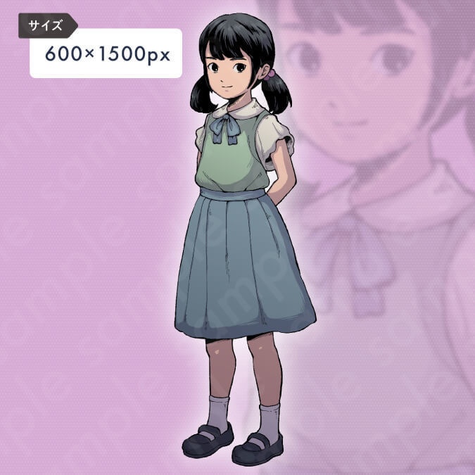 【ペン画立ち絵素材】ませた雰囲気の小学生の女の子のイラスト・現代・差分6種