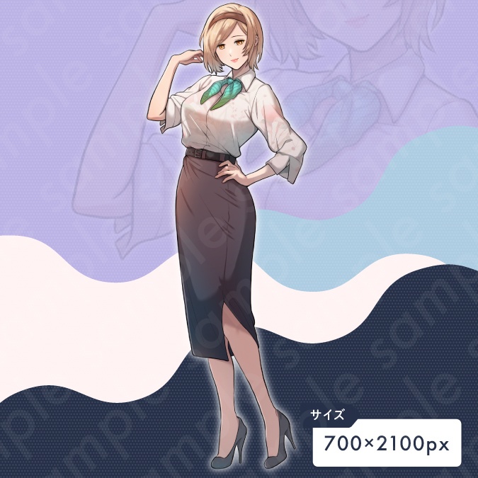 【立ち絵素材】お姉さんな雰囲気の金髪ショート成人女性のイラスト・現代・キャリアウーマン・スーツ・全身表情10種+α