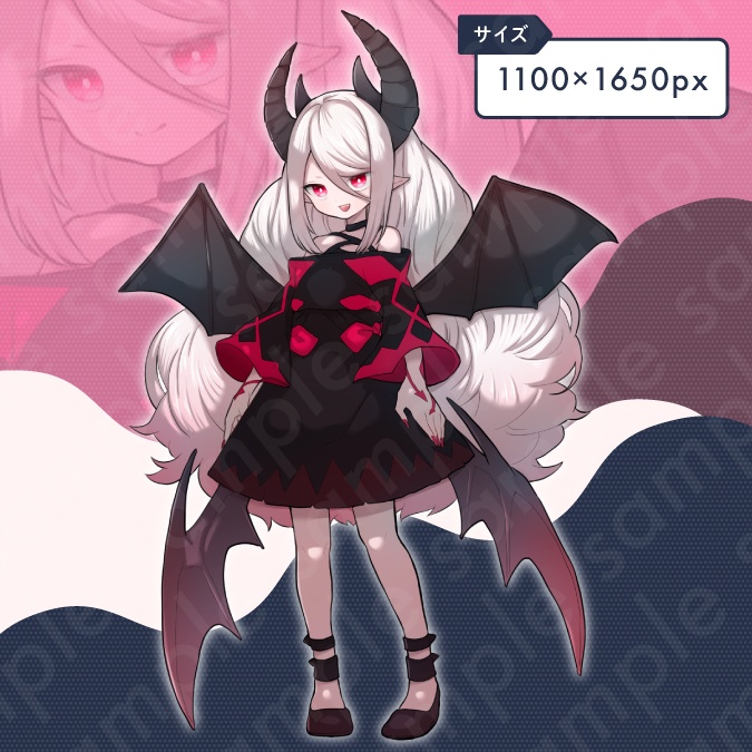 【立ち絵素材】白髪ロングヘアの幼い魔族の女の子のイラスト・ファンタジー・姫・ピンク・全身表情10種+α