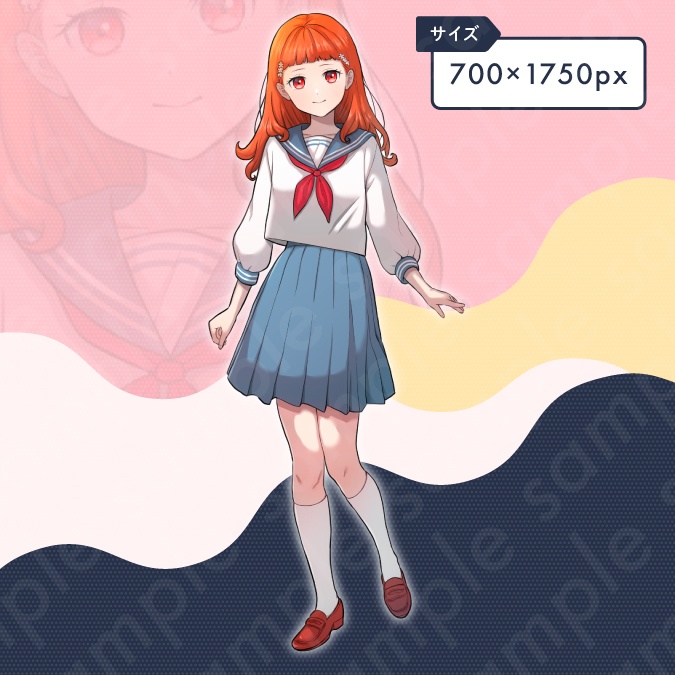 【立ち絵素材】セーラー服を着た大人しいお嬢様な雰囲気の女子中学生のイラスト・現代・オレンジぱっつん前髪・全身表情10種+α