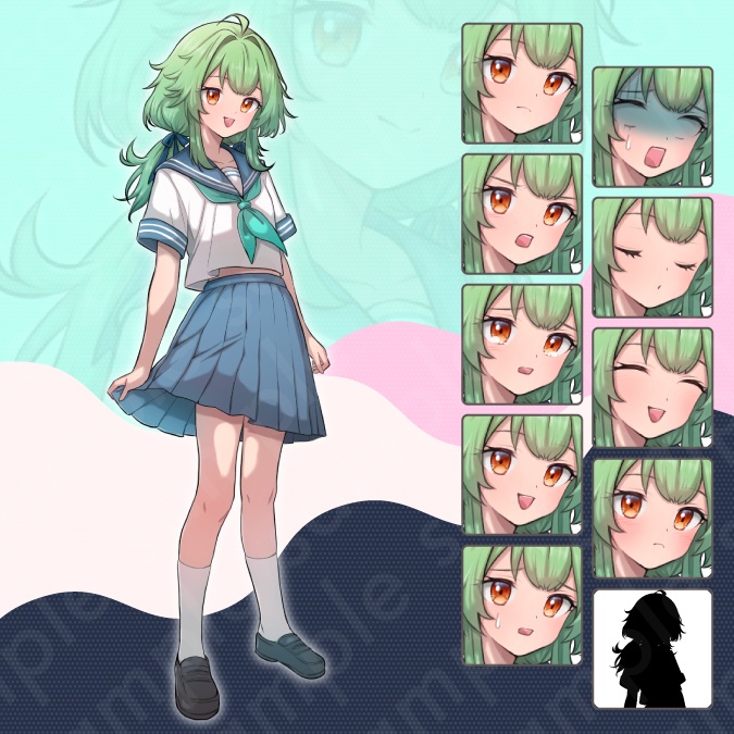 【立ち絵素材6人セット】セーラー服を着た女子中学生キャラクターイラスト・全身表情10種+α