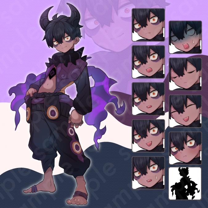 【立ち絵素材6人セット】ツノや羽が生えている魔族男女キャラクターイラスト・姫・王子・執事・案内人・ファンタジー・全身表情10種+α