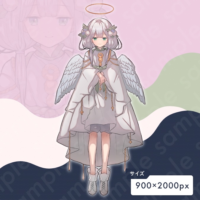 【立ち絵素材】白髪二つ結びの天使の女の子のイラスト・ファンタジー・人外・全身表情10種+α